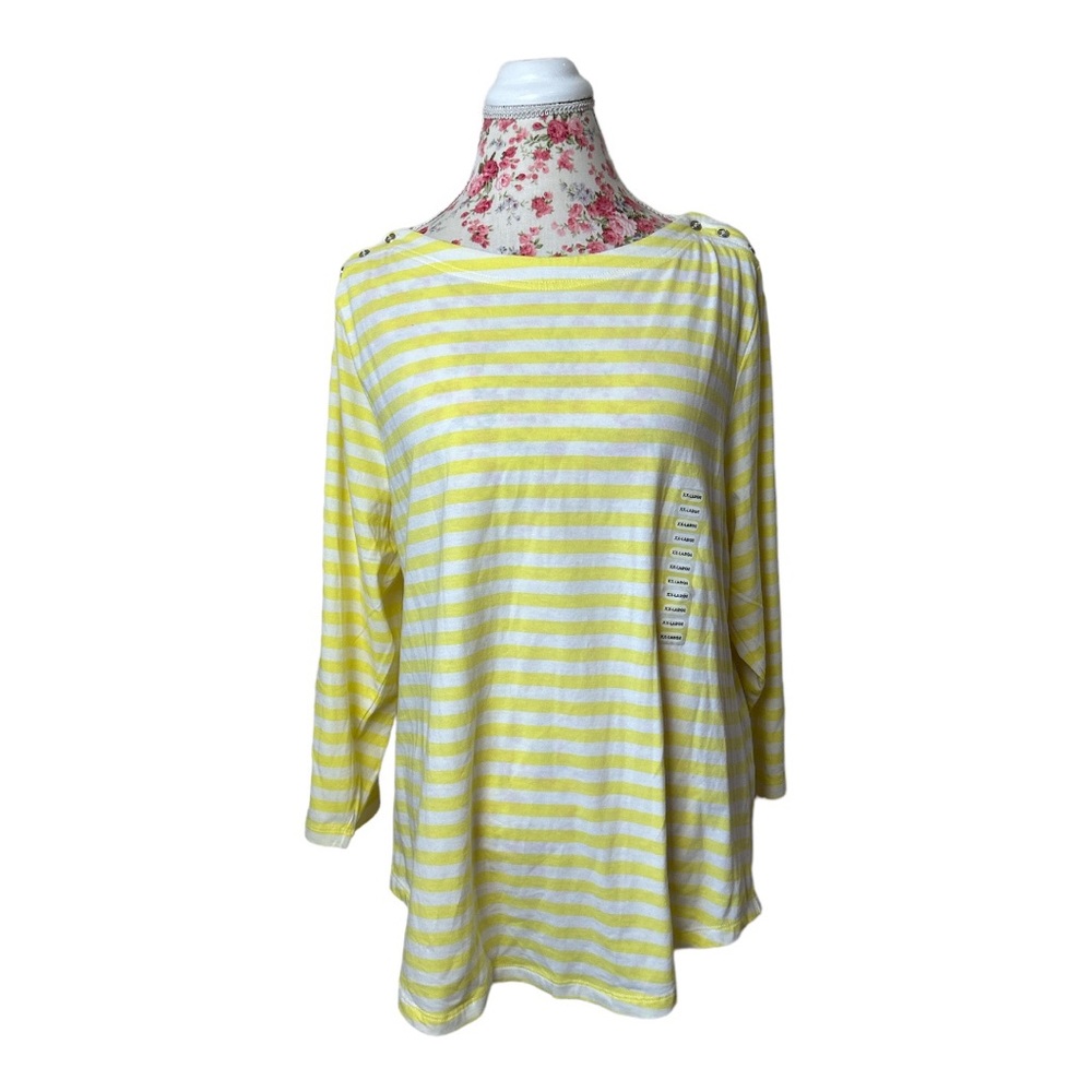 NWT Chelsea & Theodore Blouse  Yellow and White Stripe Boatneck Tee Size XXL 009